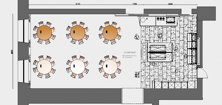 Raumskizze Luisensaal mit Bankett-Bestuhlung