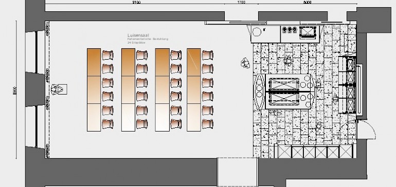 Raumskizze Luisensaal mit parlamentarischer Bestuhlung