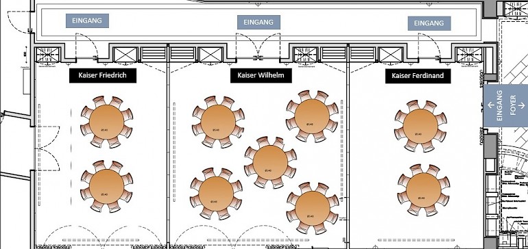 Raumskizze Kaiser Wilhelm mit Bankettbestuhlung