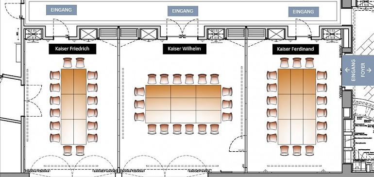 Raumskizze Kaiser Wilhelm mit Block-Bestuhlung