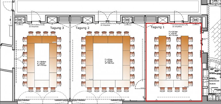 Raumskizze Kaiser Ferdinand mit U-Form-Bestuhlung