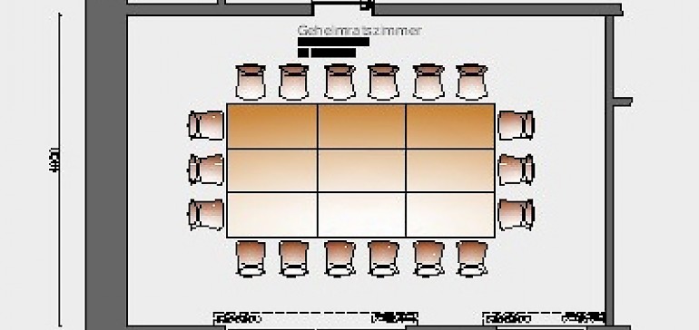 Raumskizze Geheimratszimmer in Block-Bestuhlung
